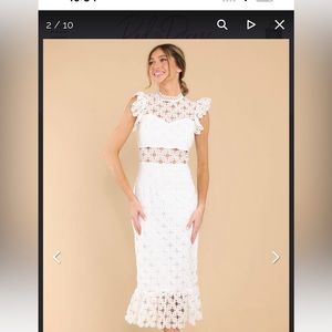 Love's High Hopes White Crochet Midi Dress